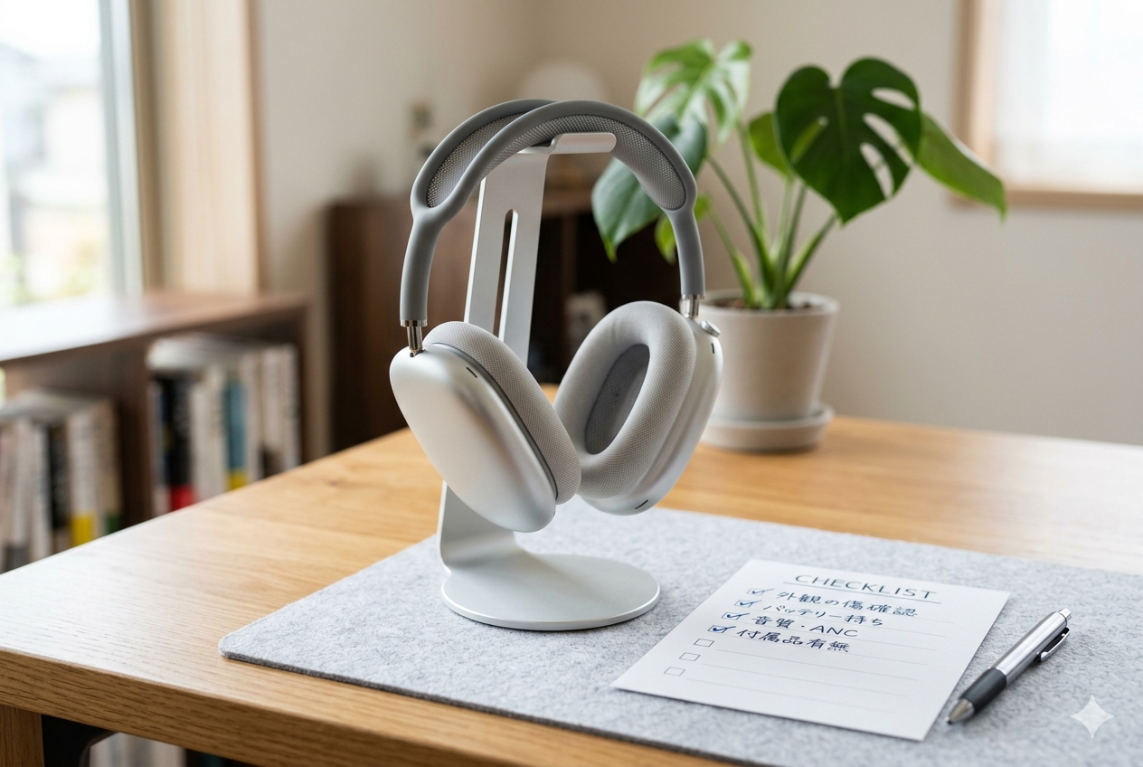AirPods Max 中古購入の注意点を示すヒーロー画像（オーバーイヤーヘッドフォン）