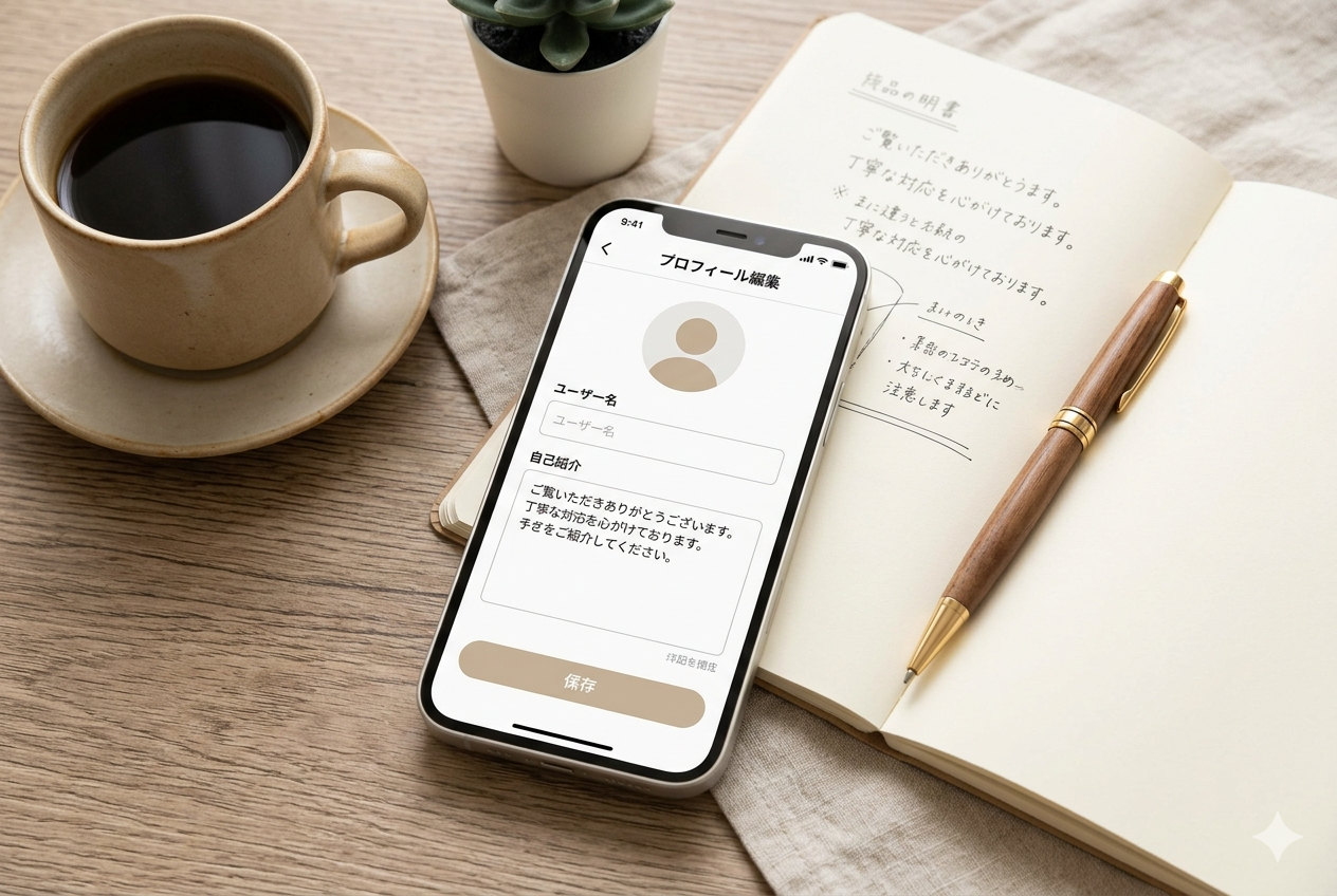 メルカリ プロフィールの書き方を示すヒーロー画像（プロフィール編集画面）