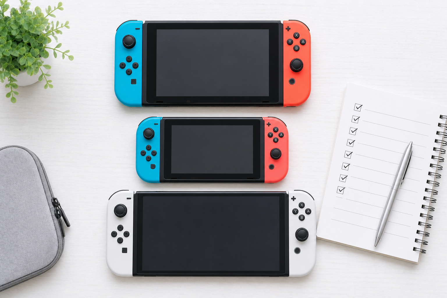 Nintendo Switch 旧型 中古購入ガイドを示すヒーロー画像（携帯型ゲーム機3世代比較）